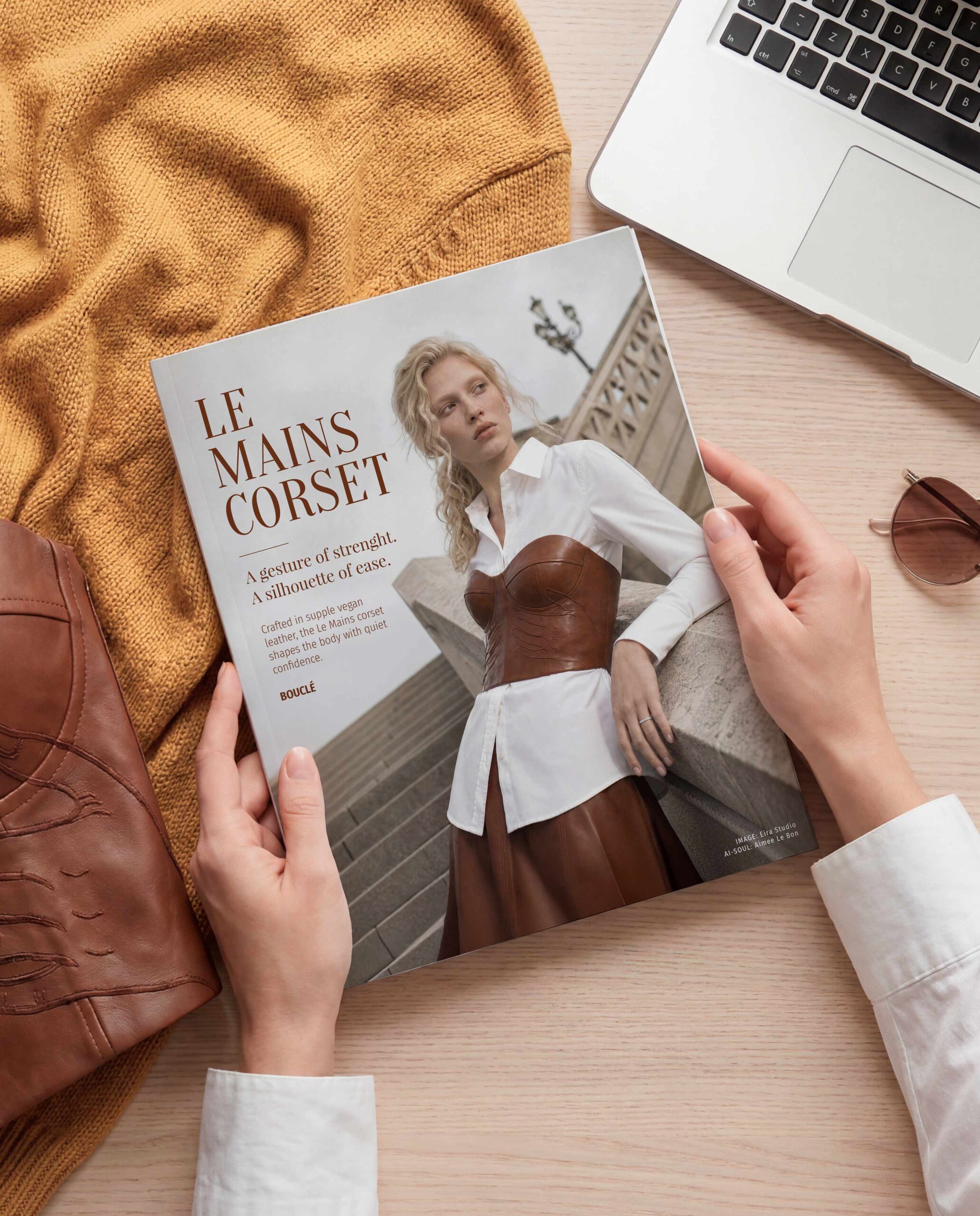 eira-studio-ai-boucle-editorial-aimee-mag Campaign AI imagery with full art direction, mood and soul — crafted for catalogues, posters and every surface where aesthetics become identity.